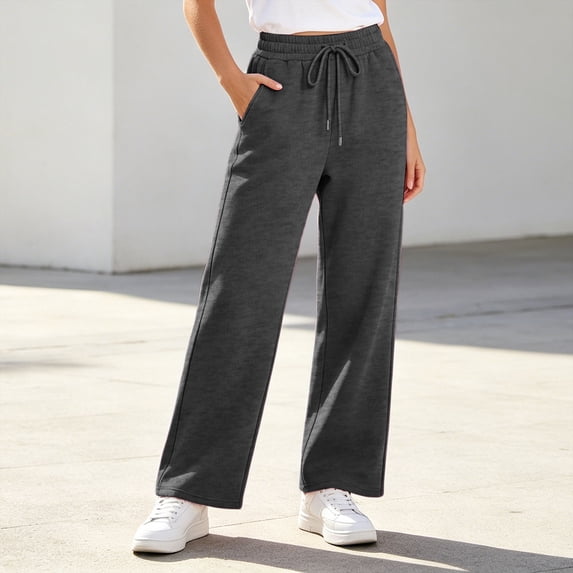 Nfurl Sweatpants for Women Straight Leg Pants with Pockets Elastic Waist Drawstring Solid Color Basic Sweat Pants Comfy Casual Sweatpant Dark Gray,XXXL