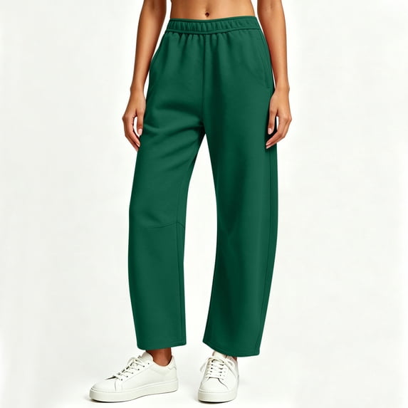 Nfurl Sweatpants for Women Fleece Lined Wide Leg Barrel Pants with Pockets Elastic Waist Loose Pants Casual Jogging Sweatpants Green,S