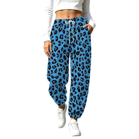 Nfurl Sweatpants for Women Trendy Graphic Prints Mid Rise Sweatpant with Pockets Drawstring Elastic Waist Casual Pants Blue,M