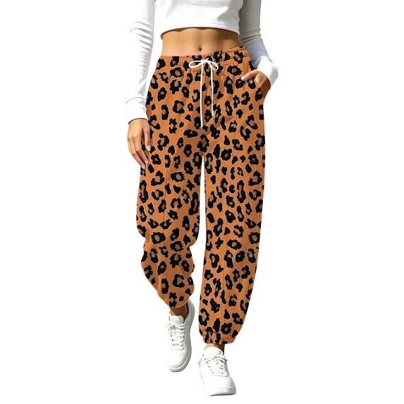 Nfurl Sweatpants for Women Trendy Graphic Prints Mid Rise Sweatpant with Pockets Drawstring Elastic Waist Casual Pants Brown,L