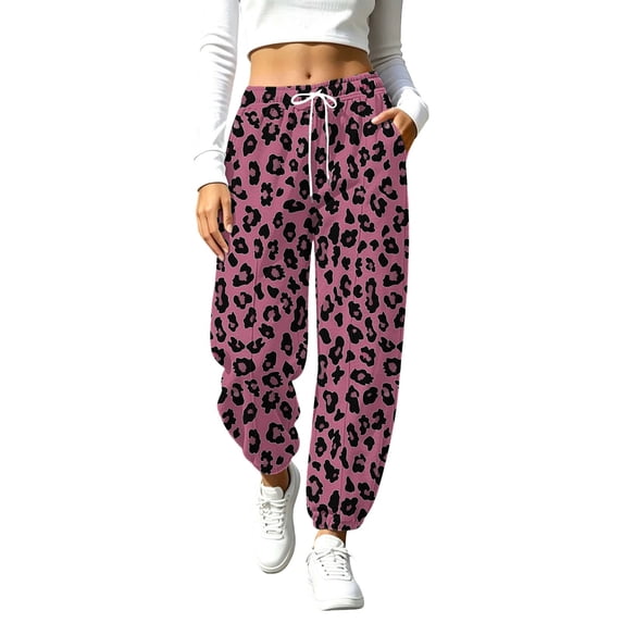 Nfurl Sweatpants for Women Trendy Graphic Prints Mid Rise Sweatpant with Pockets Drawstring Elastic Waist Casual Pants Pink,XL