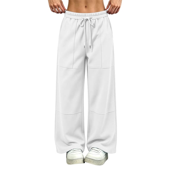 Nfurl Sweatpants for Women Wide Leg Pants with Pockets Casual Drawstring Elastic Waist Open Bottom Workout Pants Mid Rise Trendy Sweatpant White,XXL