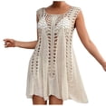 thumbnail image 1 of Nfurl Swim Cover up for Women Flowy Summer Beach Sleeveless Crochet Cover ups Casual Hollow Out Bathing Suit Bikini Coverup Khaki Free Size, 1 of 5