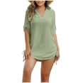 thumbnail image 1 of Nfurl Swimsuits Coverup for Women Casual V Neck Drawstring Bikini Cover up Summer Beach Cover ups Vacation Tops Ladies Swimwear Green XXL, 1 of 7