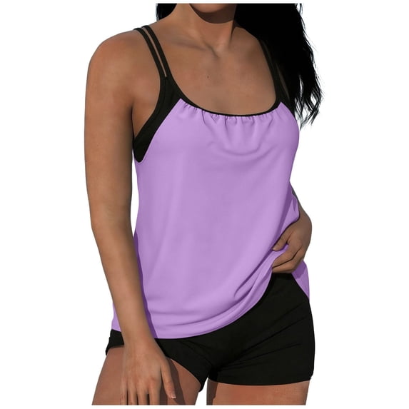 Nfurl Tankini Swimsuits for Women with Boyshorts Tummy Control Modest Tankini Bathing Suits 2 Piece Ladies Swimwear Summer Vacation Purple,Size XL