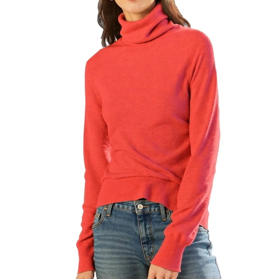 Nfurl Turtleneck Sweaters Women Slim Fitted Long Sleeve Solid Color Knit Pullover Tops Cozy Ladies Sweater Warm Winter Base Layer Tops Red M