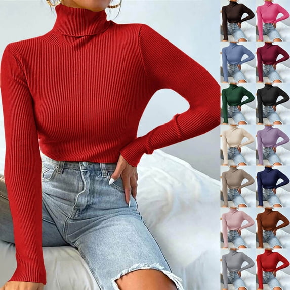 Nfurl Turtleneck Sweaters for Women Slim Fitted Long Sleeve Pullover Sweater Cozy Solid Color Knit Sweaters 2025 Fall Jumper Tops Black S