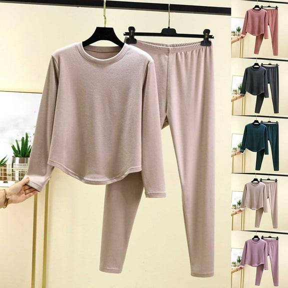 Nfurl Two Piece Pajamas Sets for Women Soft Long Sleeve Short Sleepwear with Pants Petite Lounge Sets Ladies Fall Winter Matching Pjs Purple L