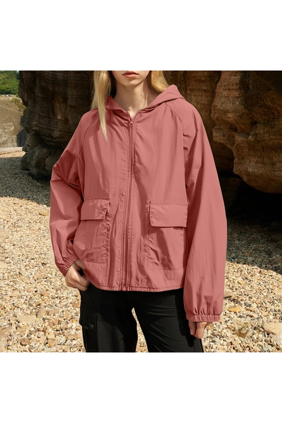 UV Protection Jacket for Women Loose Fit Zip up Sun Protection Jacket with Pockets Lightweight Cooling Outdoor Hiking Summer Jackets Red,Size XXL