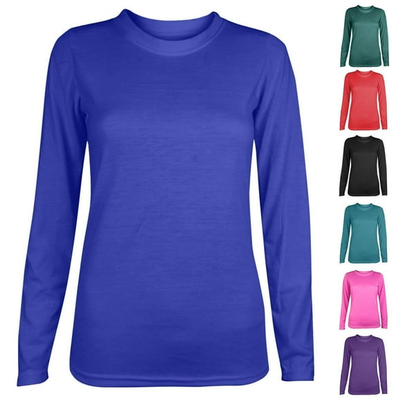 Nfurl Underscrub Shirts for Women Casual Long Sleeve Crewneck Tshirts Comfy Solid Color Blouses 2025 Fall Pullover Tops Purple XL
