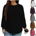 thumbnail image 1 of Nfurl Waffle Knit Tops for Plus Size Women Loose Fit Long Sleeve Solid Color Blouses Crew Neck Pullover Ladies Fall Tops White XXXL, 1 of 4