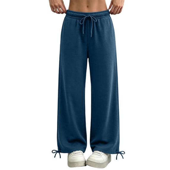 Nfurl Wide Leg Sweatpants for Women Trendy Tie Bottom Casual Baggy Sweatpant with Pockets Elastic Waist Work Going Out Workout Lounge Pants Navy,XXL