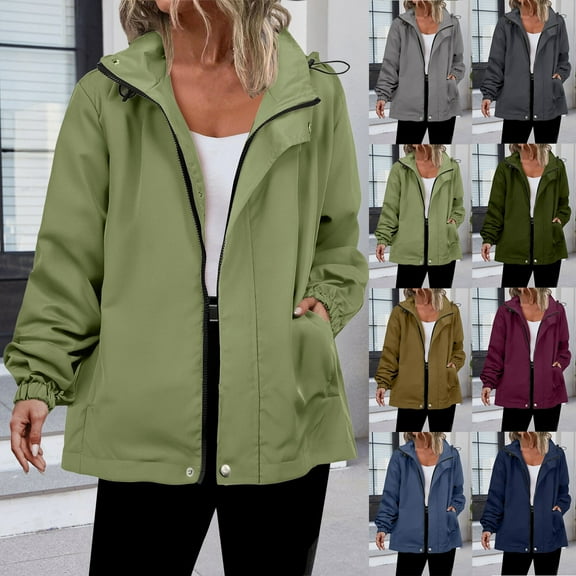 Nfurl Windbreaker Jackets for Women Lightweight Long Sleeve Zip Up Rain Jacket Casual Solid Color Waterproof Coats Fall Fashion Blue M
