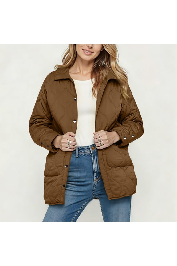 Winter Puffer Coats for Women Warm Button Down Solid Color Winter Jackets with Pockets Lightweight Outerwear Going Out Quilted Jacket Coffee S