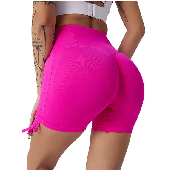 Nfurl Women Biker Shorts High Waist Tummy Control Workout Gym Spandex Shorts Casual Solid Color Butt Lifting Yoga Shorts Hot Pink,S