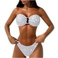 thumbnail image 1 of Nfurl Women Bikini Swimsuit Set 2 Piece Strapless Bandeau Bikini Tops and Low Rise Bottoms Summer Swimwear Vacation Beach Bathing Suits White,S, 1 of 7