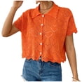 thumbnail image 1 of Nfurl Women Crochet Button Down Shirts Trendy Hollow Out Short Sleeve Blouses Summer Crop Tops Casual Ladies Eyelet Blouse Orange,Size M, 1 of 7
