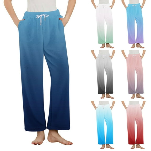 Nfurl Women Flannel Pajama Pants Soft Gradient Color Wide Leg Pjs Bottoms Warm Drawstring Elastic Waist Lounge Sleep Pant Pink S