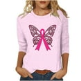 thumbnail image 1 of Nfurl Women Pink Ribbon Breast Cancer Graphic Tees Shirts Casual Crewneck 3/4 Sleeve Tshirts Cancers Awareness Shirts Pullover Tops Pink L, 1 of 6