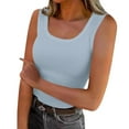 thumbnail image 1 of Nfurl Women Square Neck Tank Tops Slim Fitted Solid Color Ribbed Sleeveless Tshirts Summer Casual Going Out Layering Tank Tops Light Blue,S, 1 of 5