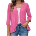 thumbnail image 1 of Nfurl Women's 3/4 Sleeve Cardigans Light Weight Open Front Shrugs Elegant Casual Draped Ruffle Solid Color Thin Cardigan Hot Pink,XL, 1 of 7