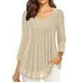 thumbnail image 1 of Nfurl Women's 3/4 Sleeve Sequin Tops Dressy Round Neck Glitter Sparkly Blouses Elegant Pleated Curved Hem Top Party Club Clothes Beige XL, 1 of 7