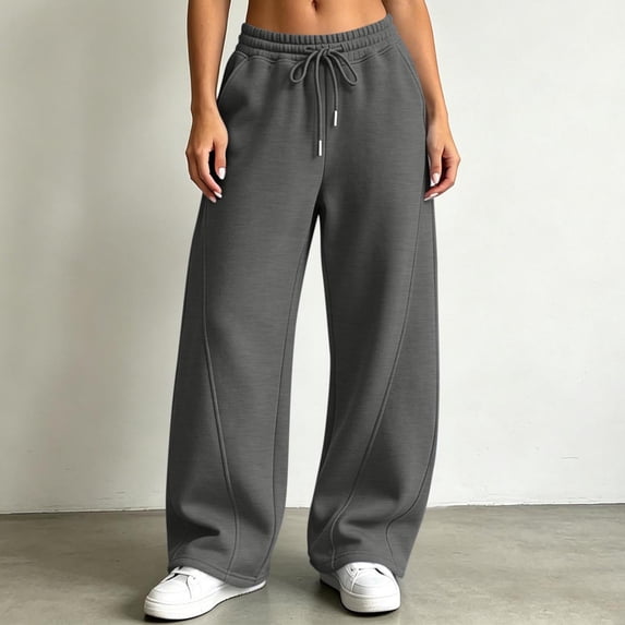 Nfurl Women's Barrel Sweatpants Drawstring Elastic Waist Wide Leg Baggy Sweatpant with Pockets Fall Winter Trendy Casual Going Out Sweat Pants Trousers Dark Gray,L