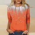 thumbnail image 1 of Nfurl Women's Blouses Trendy Graphic Prints 3/4 Sleeve Shirts Loose Fitted Crewneck Tunic Tops Business Casual Going Out Tops Orange L, 1 of 9