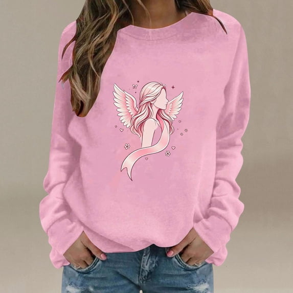Nfurl Women's Breast Cancer Pink Ribbon Graphic Tee Shirts Long Sleeve Pullover Sweatshirts Breast Cancer Support Awareness Shirts Pink,M