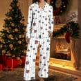 thumbnail image 1 of Nfurl Women's Christmas Pajama Sets Satin Notch Collar Button Down and Pants Trendy Flower Print Sleepwear Ladies Holiday Matching Pjs Set White S, 1 of 5
