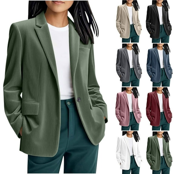 Nfurl Women's Corduroy Blazers Business Casual Lapel Single Breasted Long Sleeve Suit Jackets Fitted Work Office Ladies Blazer Dark Gray M