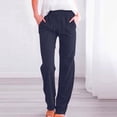 thumbnail image 1 of Nfurl Women's Cotton Linen Pants with Pockets Fitted Drawstring Elastic Waist Cotton Linen Trouser Pant Casual Summer Pants Dark Blue XL, 1 of 5