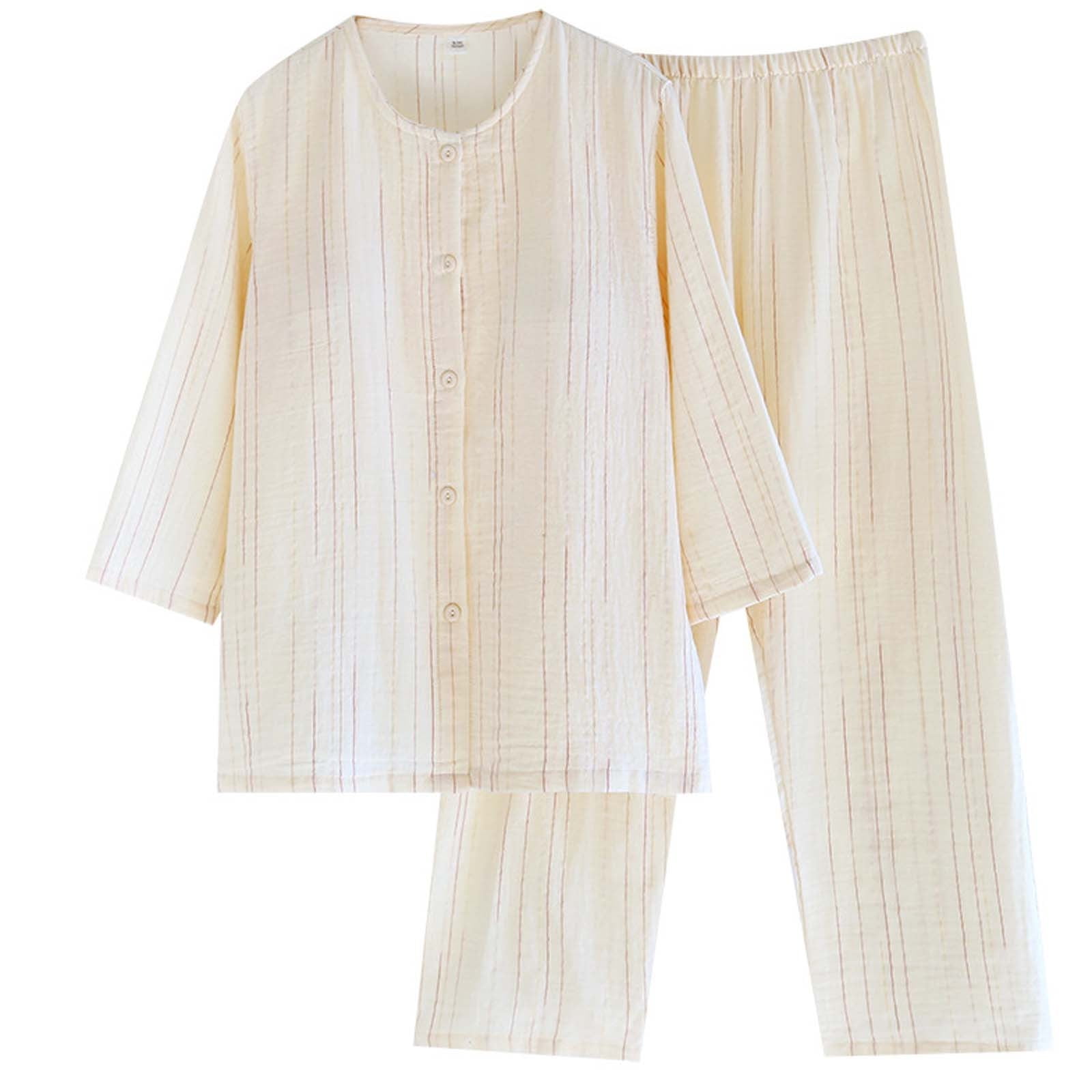 Nfurl Women's Cotton Pajamas Sets Comfy Button Down Long Sleeve Built ...