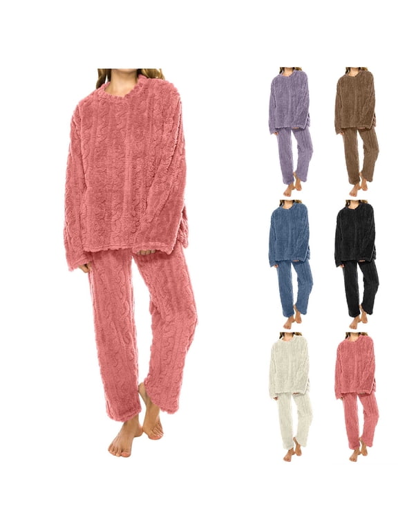 Women's Flannel Pajamas Sets Two Piece Comfy Long Sleeve Sleepwear with Pants Petite Loungewear Ladies Winter Pjs Sets Blue Free Size