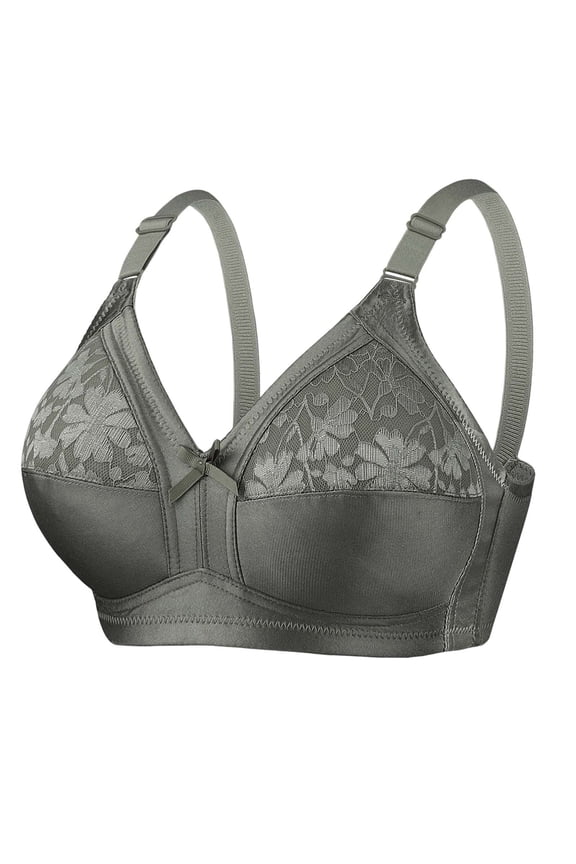 Women's Full Coverage Everyday Bras Elegant Lace Push up Wireless Supportive Bra for Saggy Breast Adjustable Strap Bras for Older Women Army Green 46