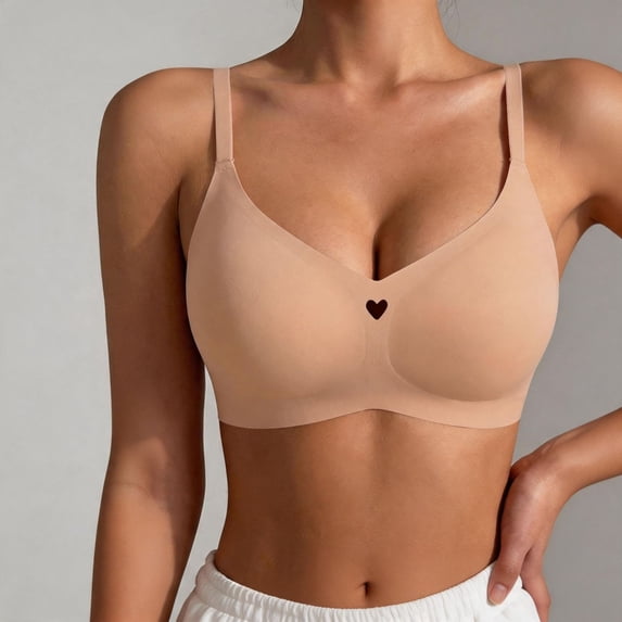 Nfurl Women's Jelly Wireless Bra Full Coverage Seamless Bras Push Up Support Lift No Underwire T-shirt Bra Breathable Everyday Bralettes Beige,M
