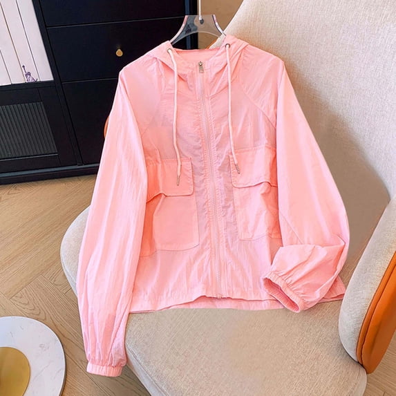 Nfurl Women's Lightweight UV Protection Jackets Loose Fit Going Out Cooling Summer Jacket Lightweight Outdoor Sun Protection Athletic Jackets Pink,Size M