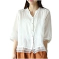 thumbnail image 1 of Nfurl Women's Linen Tops Elegant Embroidered Print Button Down Linen Shirts Casual 3/4 Sleeve Summer Tops White XL, 1 of 3