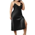 thumbnail image 1 of Nfurl Women's Long Satin Nightgowns Loose Fit Lace Trim V Neck Spaghetti Strap Night Dress Elegant Chemise for Women Ladies Nightgown Black XXXL, 1 of 6