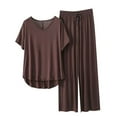 thumbnail image 1 of Nfurl Women's Modal Pajamas Sets 2 Piece Soft Loungwear Sleepwear Comfy Pjs Set 2pc Comfy Summer V Neck Short Sleeve Tops Sleep Pants Coffee,Size XL, 1 of 3