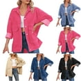thumbnail image 1 of Nfurl Women's Oversized Denim Jackets Casual Long Sleeve Lapel Collar Jean Jacket Boyfriend Shirts Fall Outfits Dark Blue S, 1 of 4