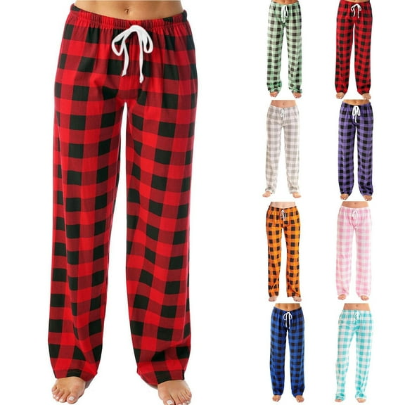 Nfurl Women's Plaid Pjs Pants Lightweight Stretch Drawstring Pajama Bottoms Comfy Lounge Pant Christmas Ladies Sleep Bottom Red S