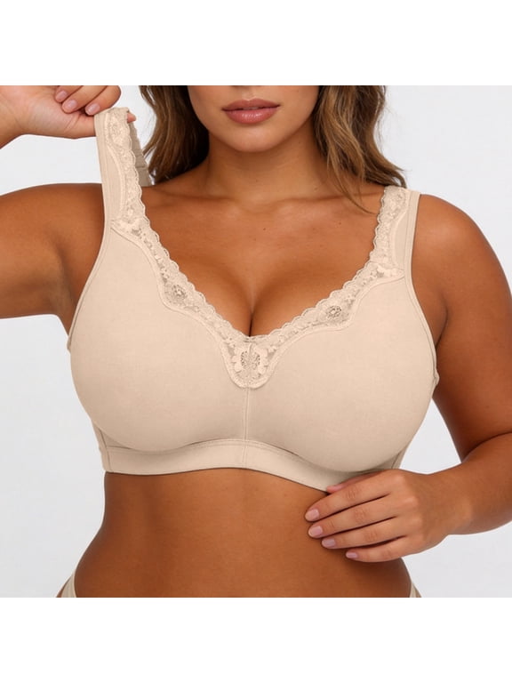 Women's Plus Size Minimizer Bra for Large Bust Full Coverage Wireless Seamless Supportive Everyday Bra Beige,115G