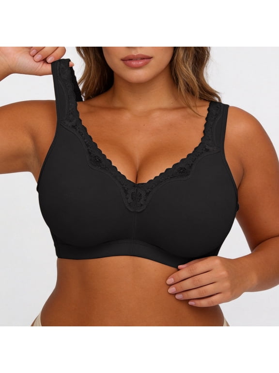 Women's Plus Size Minimizer Bra for Large Bust Full Coverage Wireless Seamless Supportive Everyday Bra Black,115G