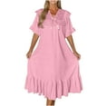 thumbnail image 1 of Nfurl Women's Plus Size Nightgowns Built in Bra Vintage Victorian Nightgown Loose Fit V Neck Short Sleeve Bow Decor Mid Length Sleep Dress Pink XL, 1 of 8