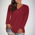 thumbnail image 1 of Nfurl Women's Plus Size T Shirts Casual Long Sleeve V Neck Blouses Loose Fit Solid Color Tunic Tops Ligthweight Cozy Tshirt Wine S, 1 of 8