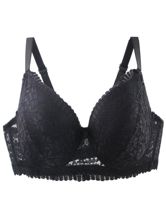 Women's Plus Size Underwire Bra D Cup Full Coverage Wireless Seamless Lace Bralette Supportive Lift Everyday Bra for Sagging Breast Black,90D