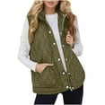 thumbnail image 1 of Nfurl Women's Quilted Puffer Vest Loose Fit Zip up Fall Winter Puffer Vests for Women Trendy Solid Color Sleeveless Outerwear Jackets Army Green M, 1 of 7