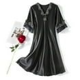 thumbnail image 1 of Nfurl Women's Satin Nightgown Sleepwear Elegant Lace Trim Nightdress Soft Silky Long Loungewear Loose 3/4 Length Sleeve Sleepshirts, 1 of 5