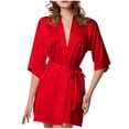 thumbnail image 1 of Nfurl Women's Satin Short Robes Lightweight Elbow Sleeve Bathrobes Loungewear Sleepwear Bath Robe for After Shower Sleeping Home Spa Wedding Party Red,XL, 1 of 3